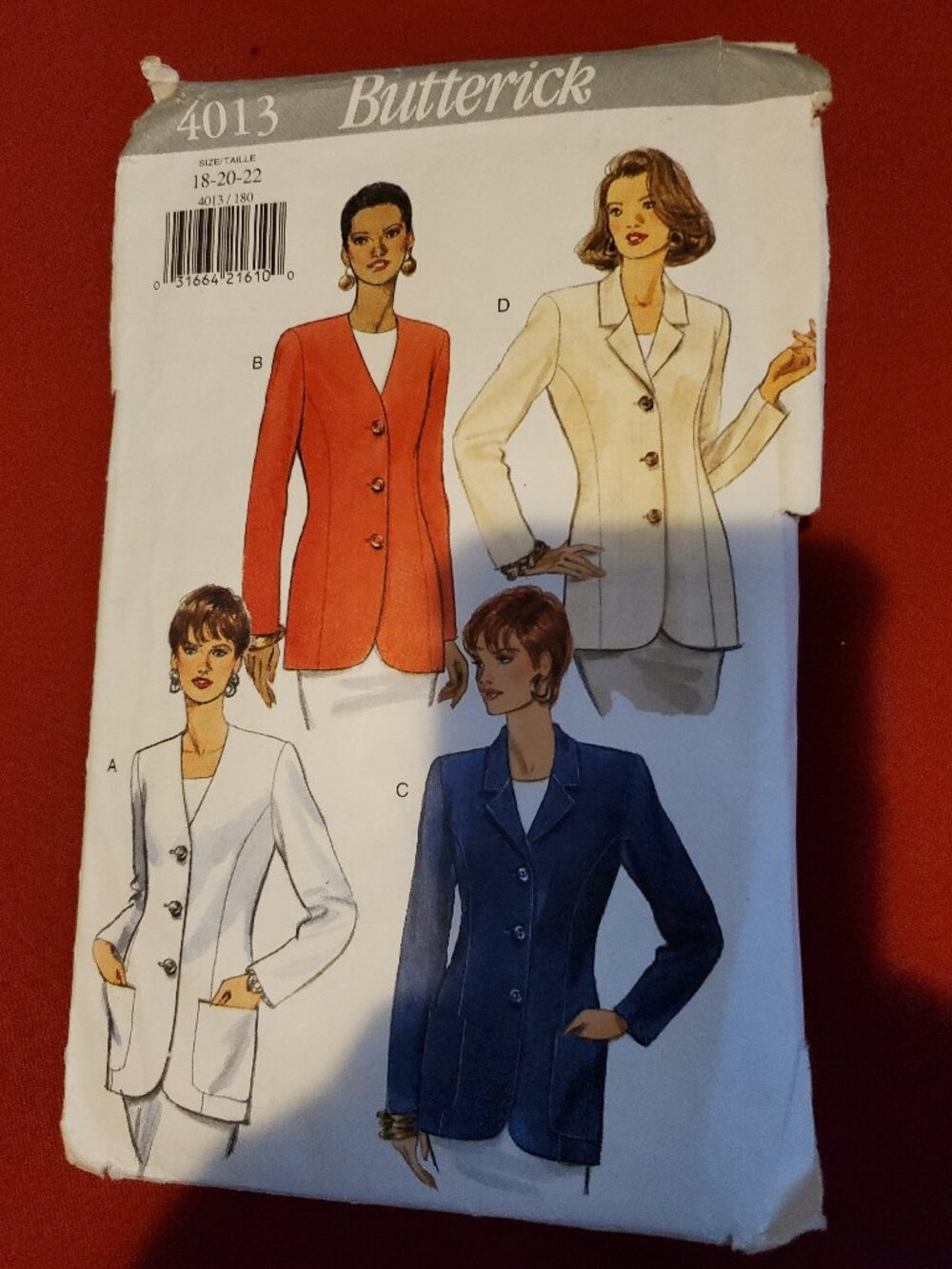 BUTTERICK 4013 MISSES PETITE JACKET 18-20-22 COAT PATTERN